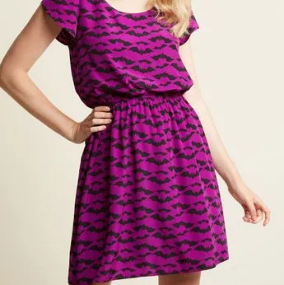 Modcloth Peach Love Oh My Gosh Bats Dress Purple 4 4X